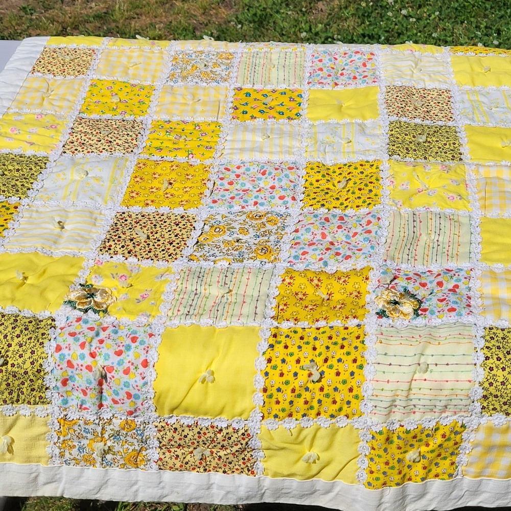Sunny Yellow Patchwork Rag Quilt by